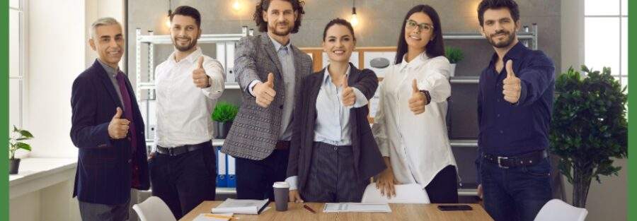 Photo representing happy employees at the workplace