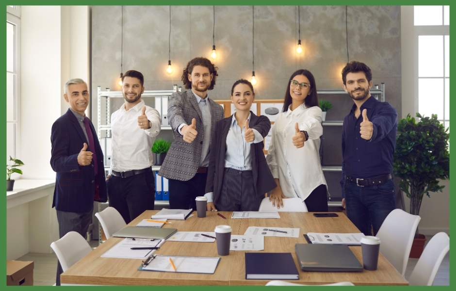 Photo representing happy employees at the workplace